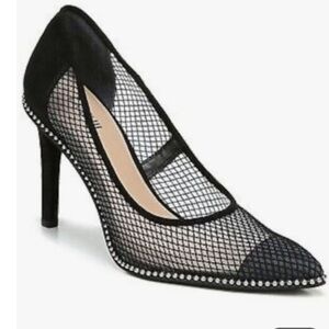 Bar lll Pointy Toe Ball Chain Binsa Mesh Faux Suede Stiletto Heel Dress Pumps
